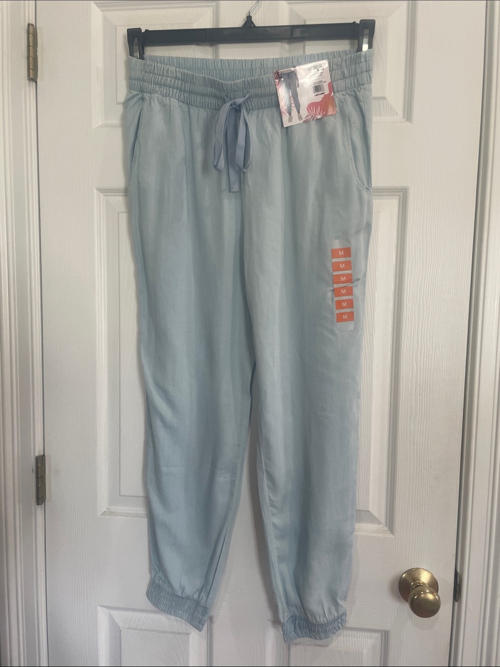 Coastal comfort pull on elastic Blue Drawstring Jogger Pants jeans pockets nwts